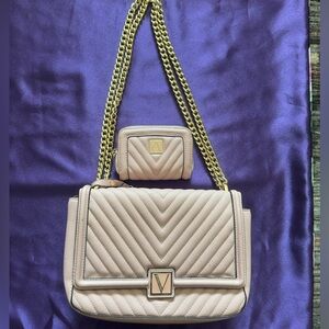 Victoria Secret Quilted Mauve/Pink Shoulder Bag with Chain Strap